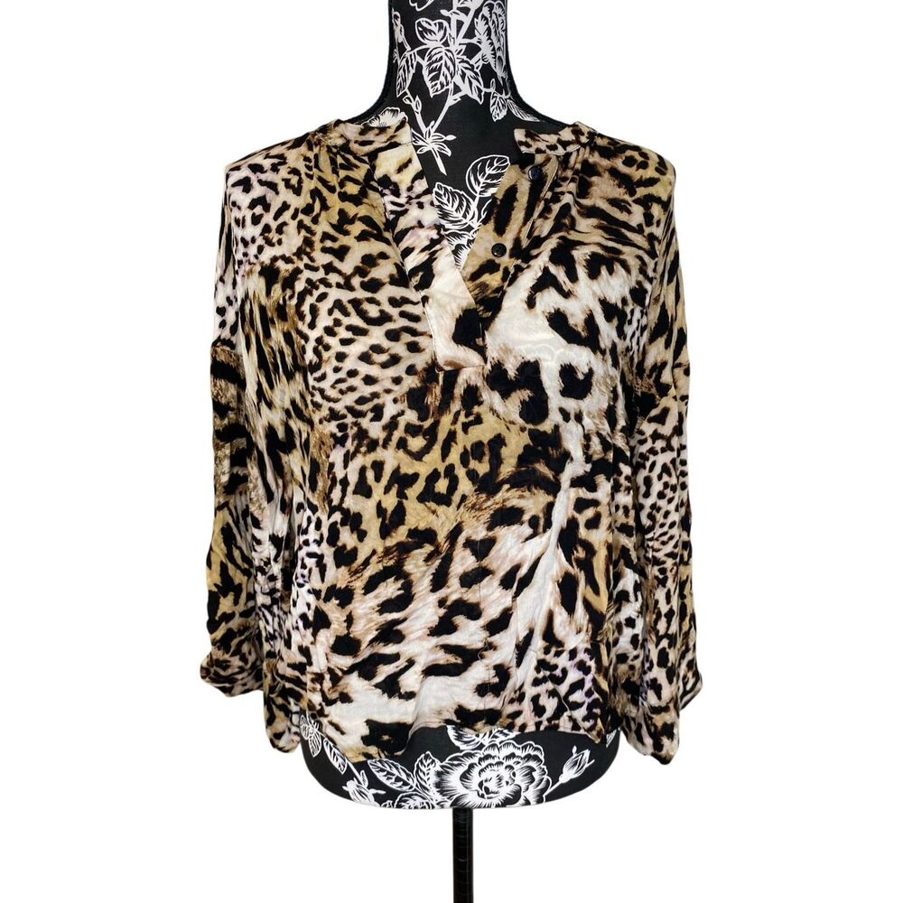 Banana Republic Leopard Print Boho Blouse Bell Sleeve Tunic Top Small Animal